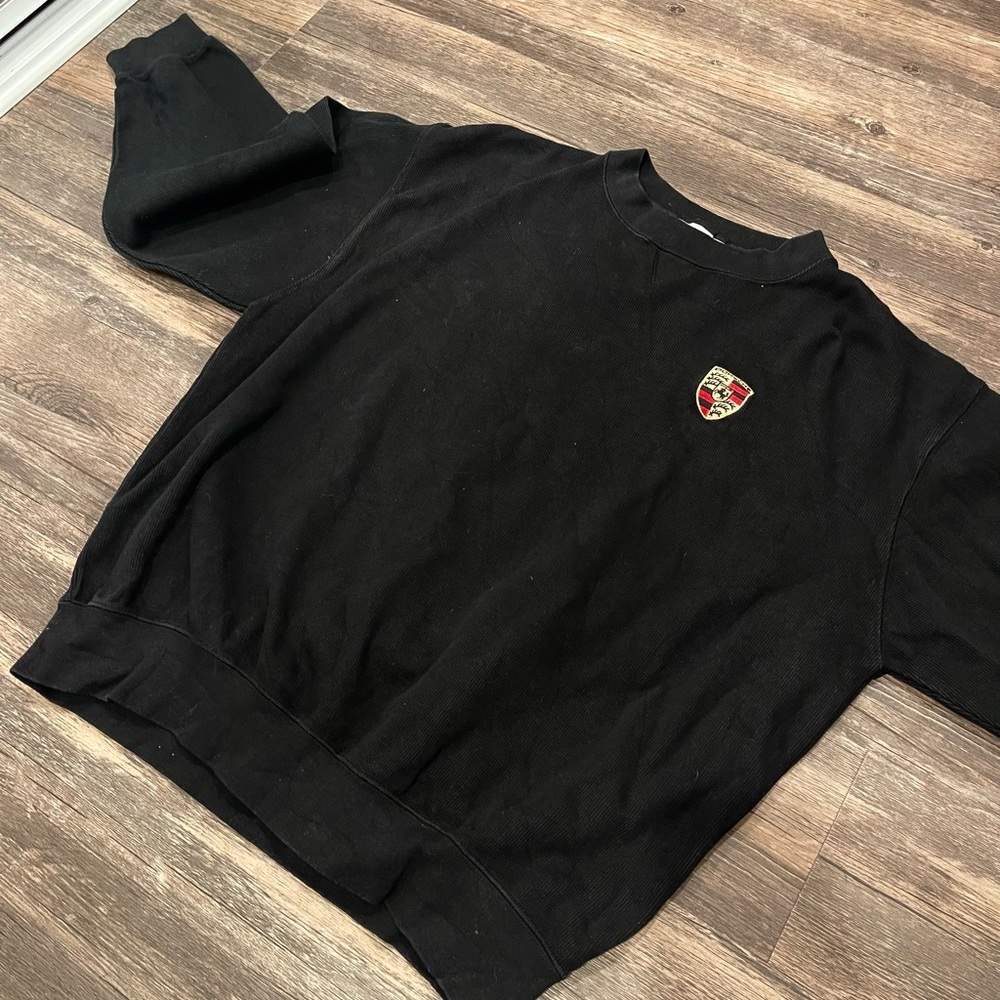 Porsche Embroidered Logo Ribbed Pullover Crewneck